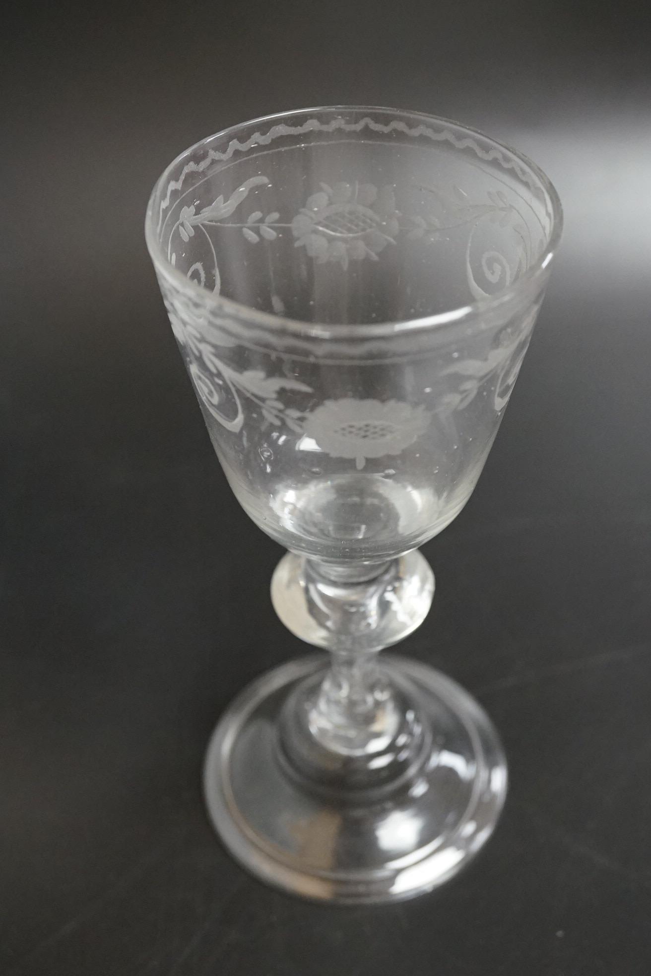 An 18th century Lauenstein drinking glass, engraved bowl, 15.5cm